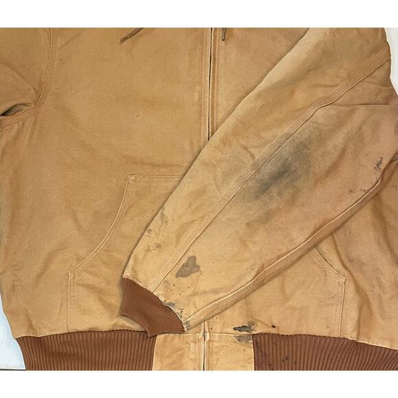Carhartt J140 Duck Active Jacket XL Reg Distressed Workwear Flannel Lined Hoodie - Picture 10 of 12